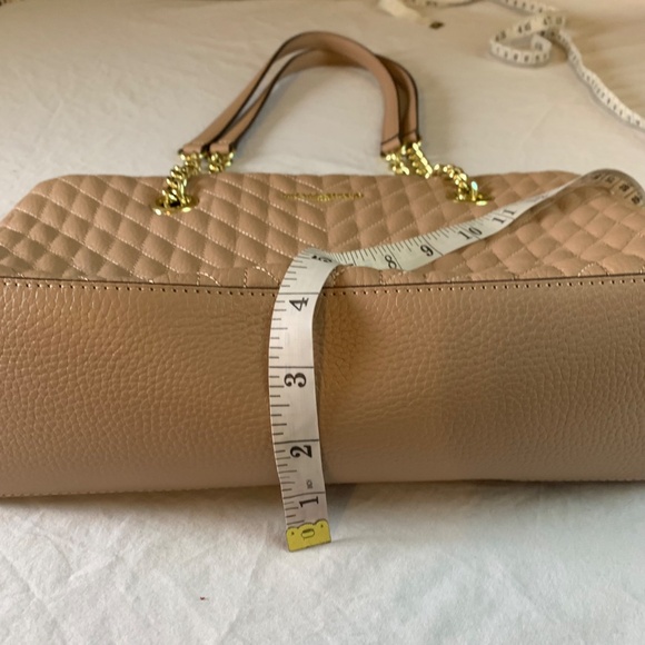 Karl Lagerfeld Paris Karolina Leather Tote Bag Tan Quilted Gold Chain Strap - Picture 12 of 15